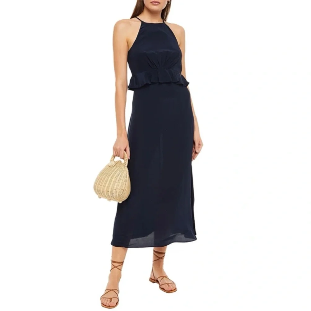 Zimmermann Flounce Picnic Dress 100% Silk Sleeveless Cocktail Events Navy Sz 2 - Picture 1 of 12